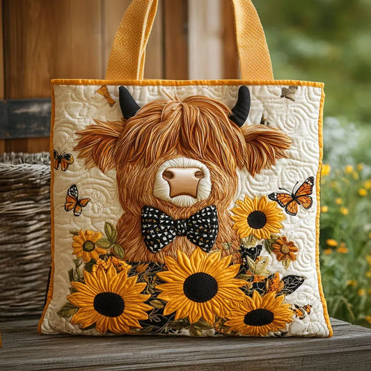Sac artisanal | Vache des Highlands avec des tournesols