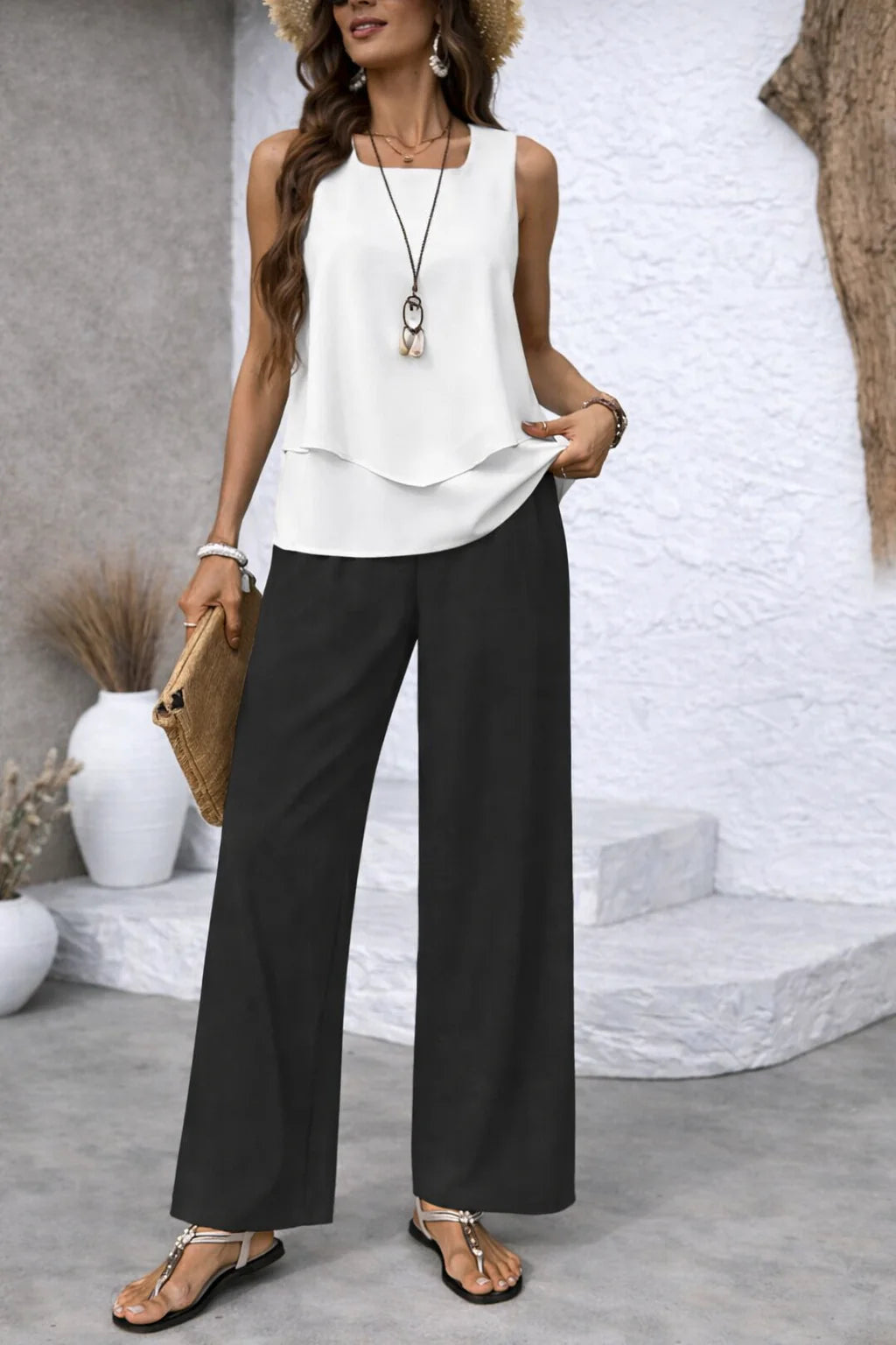 JULIETE | Ensemble 2 pièces  Blouse sans manches et pantalon palazzo