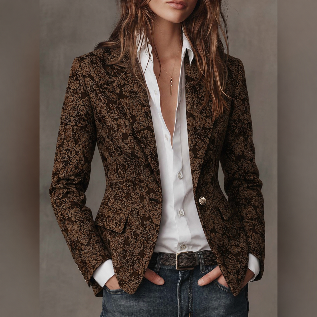 Blazer Femme Cintré en Jacquard Paisley