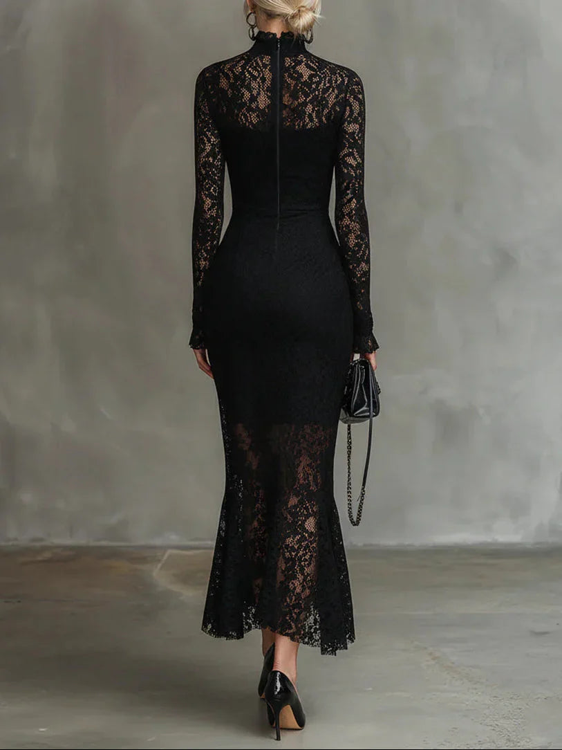 Elisabetta – Vestido largo negro de encaje