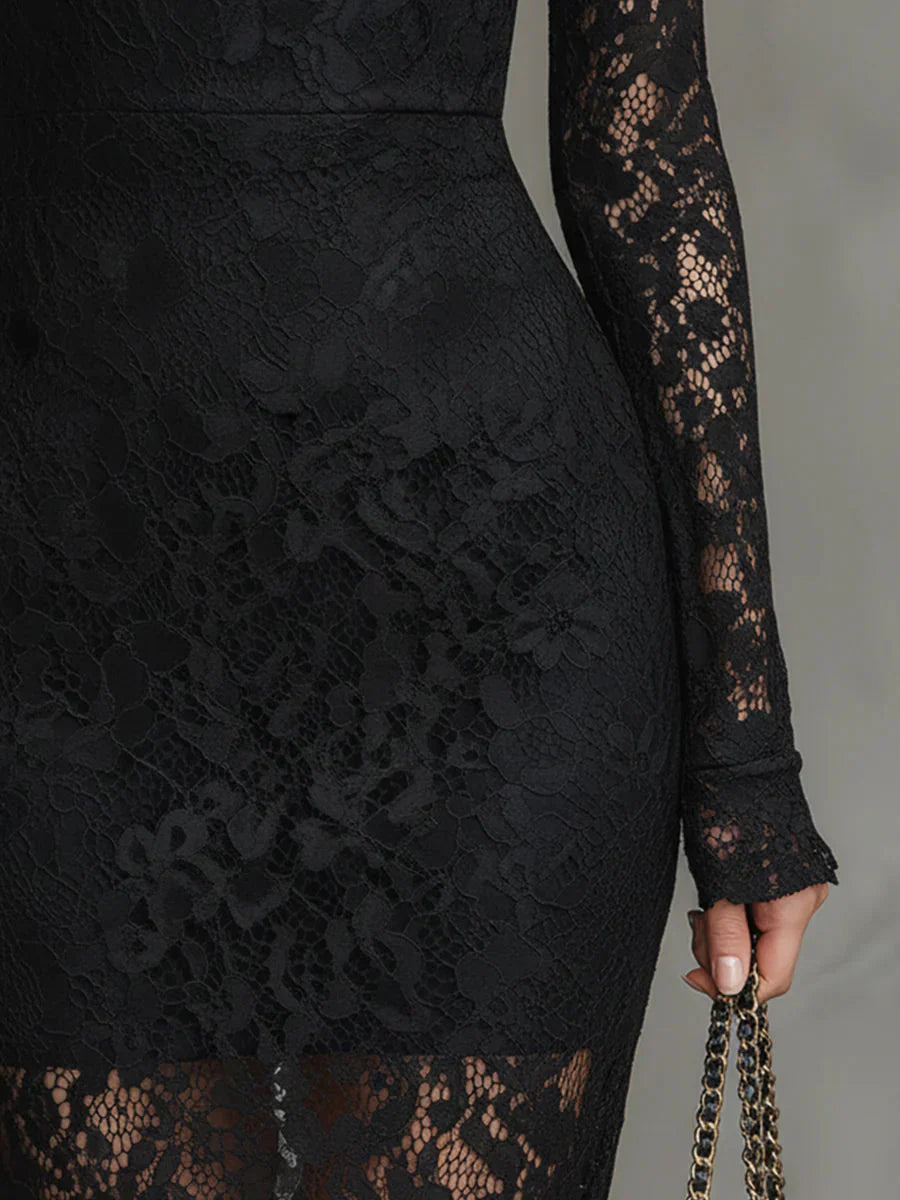 Elisabetta – Vestido largo negro de encaje