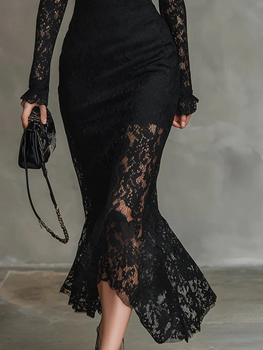 Elisabetta – Vestido largo negro de encaje