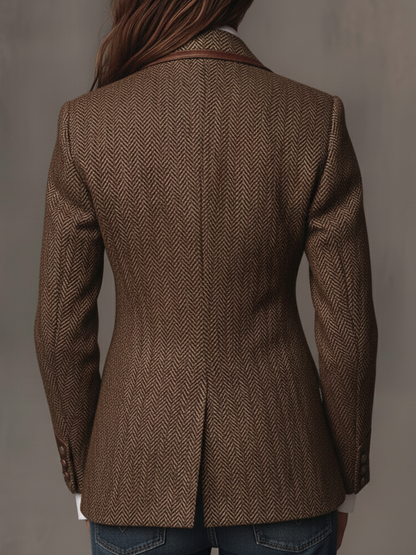 Blazer Femme à Motif Pied-de-Poule avec Panneaux Imprimés