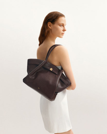 Hana Medium Synthetic Leather Suede Tote Bag – Brown