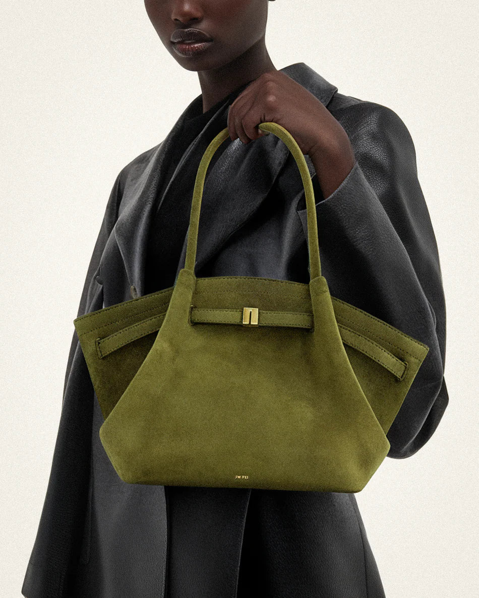 Hana Medium Synthetic Suede Tote Bag – Dark Olive Green