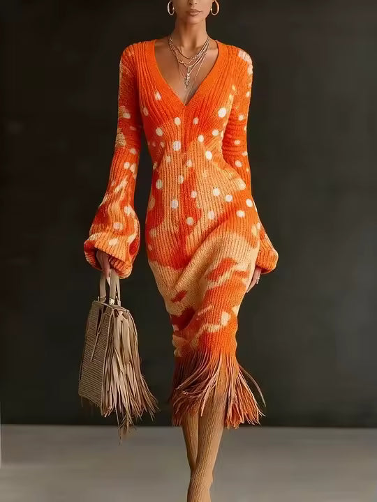 Élise | Robe Midi en Maille à Franges