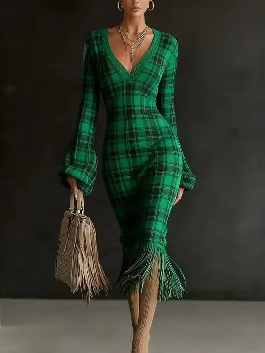 Élise | Robe Midi en Maille à Franges