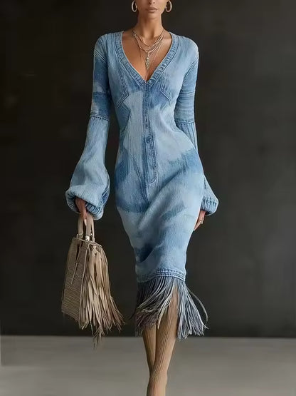 Élise | Robe Midi en Maille à Franges