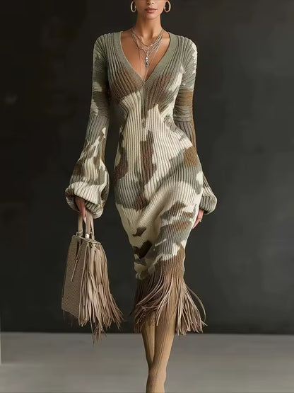 Élise | Robe Midi en Maille à Franges