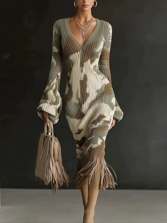 Élise | Robe Midi en Maille à Franges