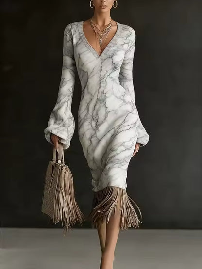 Élise | Robe Midi en Maille à Franges