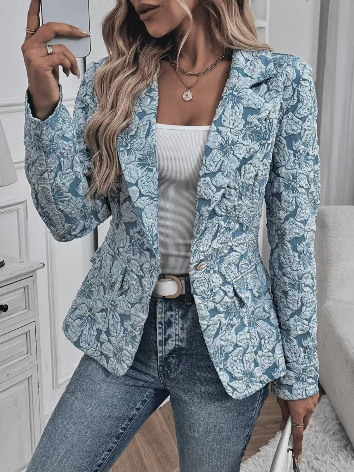 Blazer Femme Cintré en Jacquard Paisley