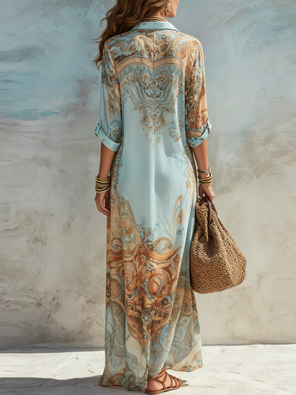 Valeria | Robe maxi bleue à imprimé floral
