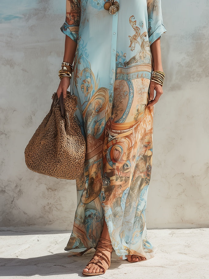 Valeria | Robe maxi bleue à imprimé floral