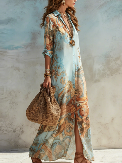 Valeria | Robe maxi bleue à imprimé floral