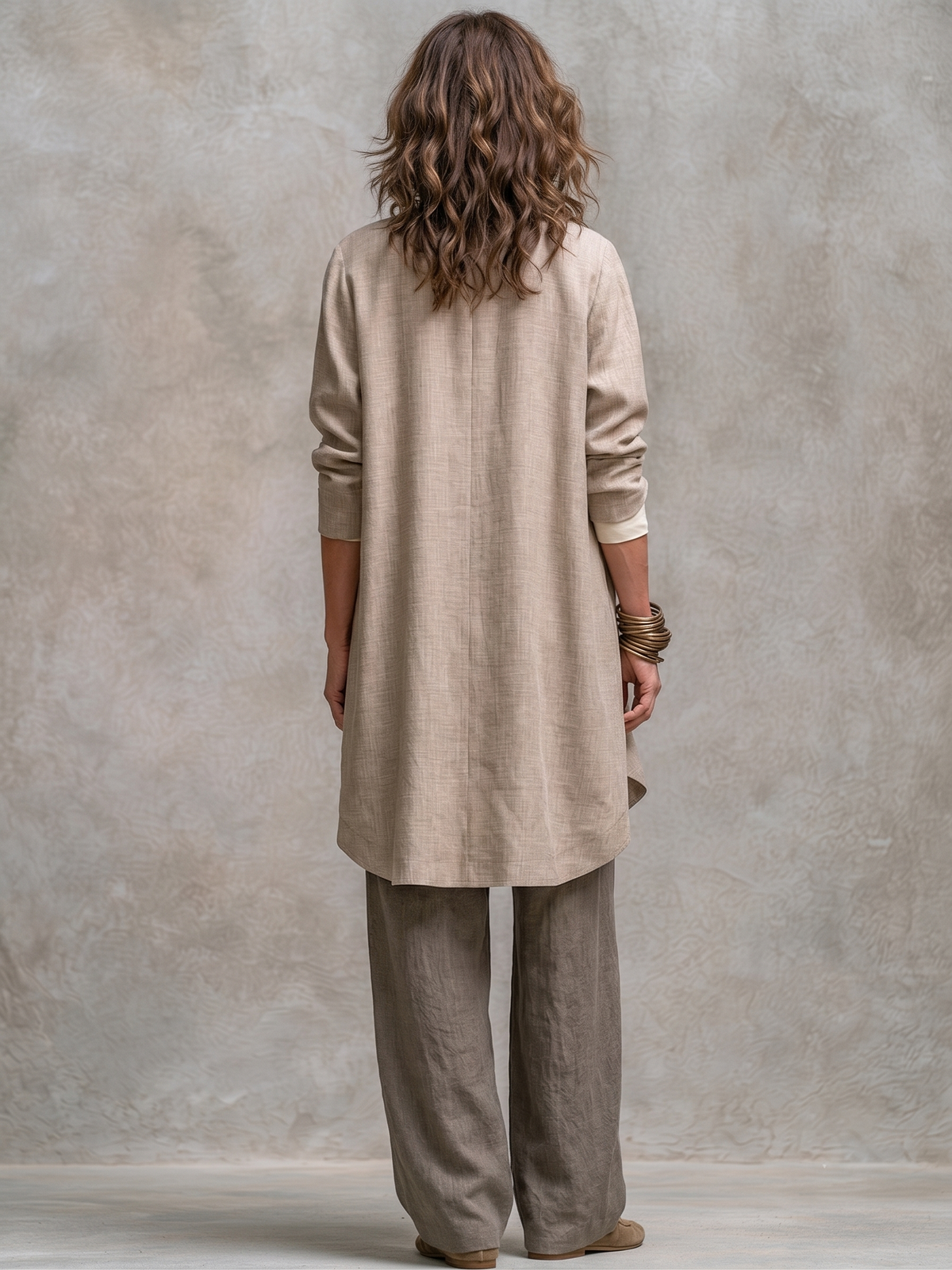 Costanza | Ensemble 3 pièces beige et gris avec pantalon palazzo