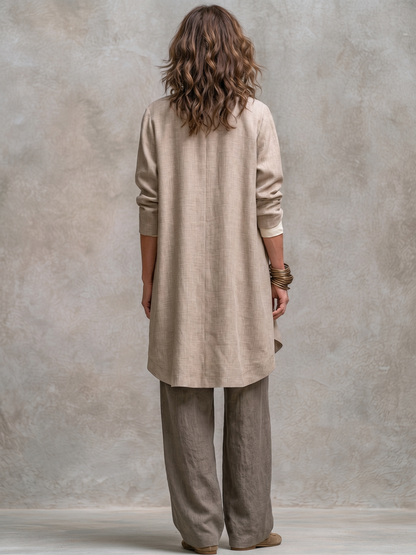 Costanza | Ensemble 3 pièces beige et gris avec pantalon palazzo