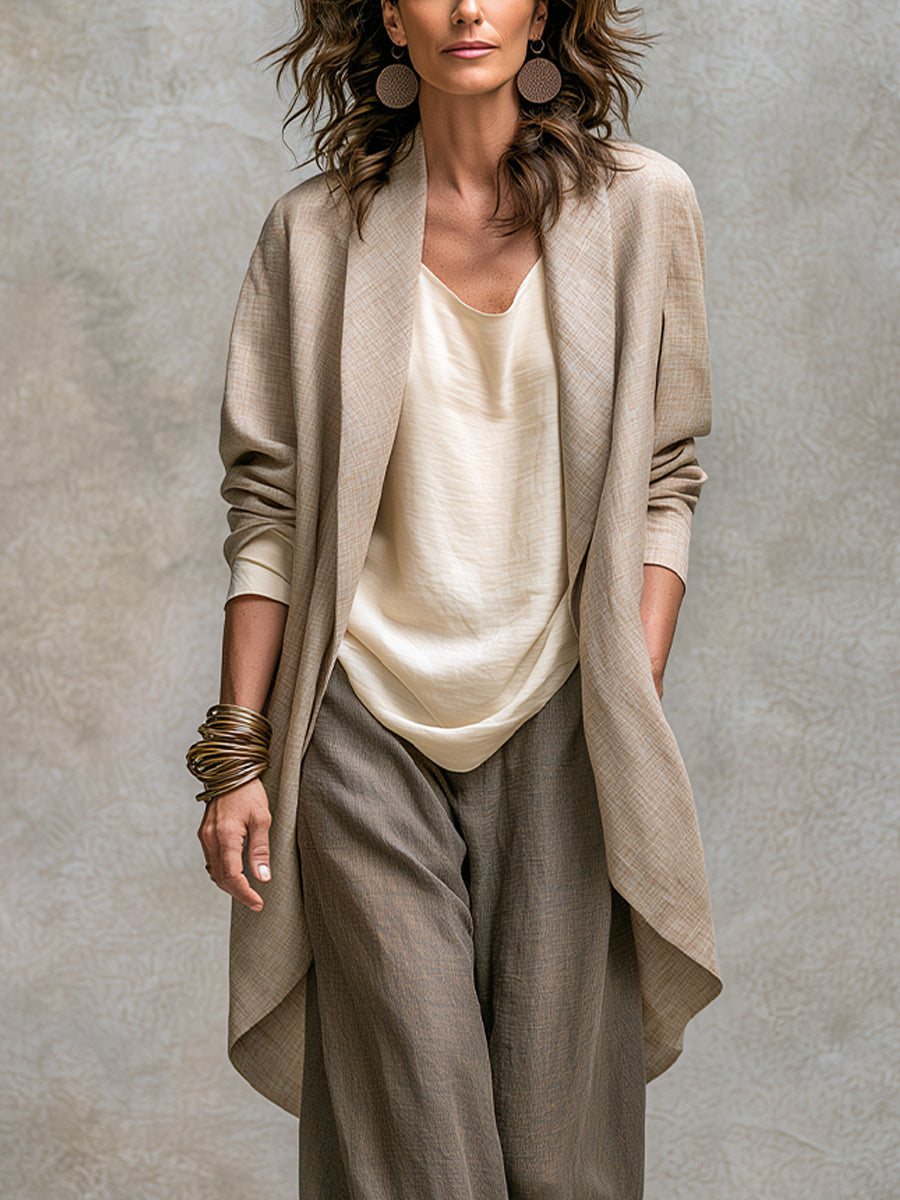 Costanza | Ensemble 3 pièces beige et gris avec pantalon palazzo