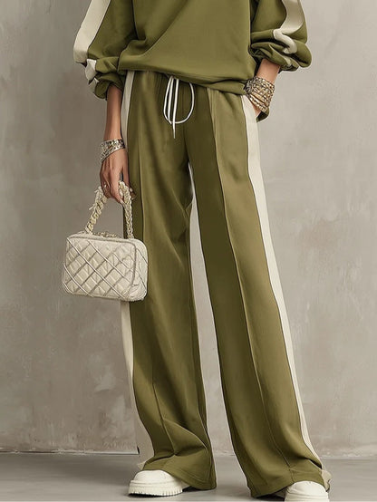 Sonia | Ensemble décontracté vert olive avec sweat-shirt et pantalon large
