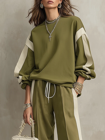 Sonia | Ensemble décontracté vert olive avec sweat-shirt et pantalon large