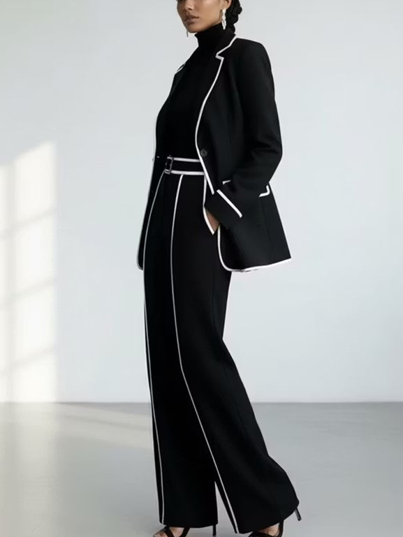 Claudia | Ensemble blazer & pantalon à liseré noir