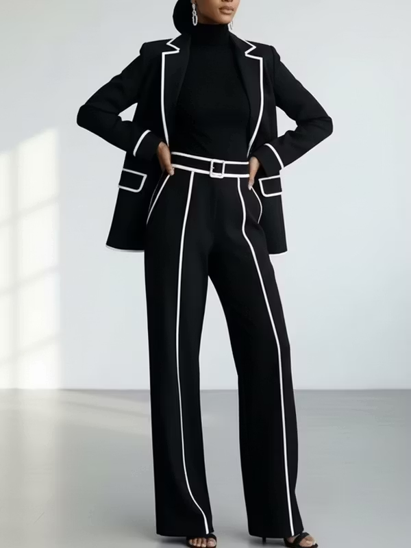 Claudia | Ensemble blazer & pantalon à liseré noir