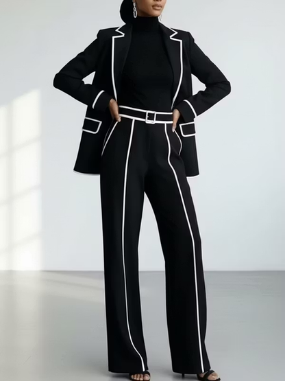 Claudia | Ensemble blazer & pantalon à liseré noir