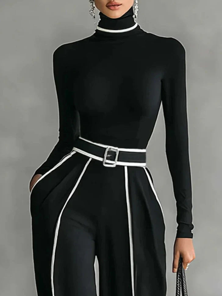 Emma | Conjunto elegante cuello alto y pantalón ancho