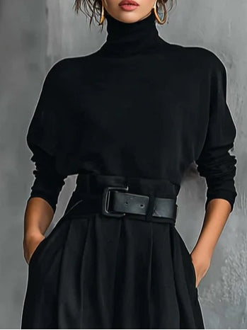 Ginevra | Ensemble noir à col montant et pantalon droit