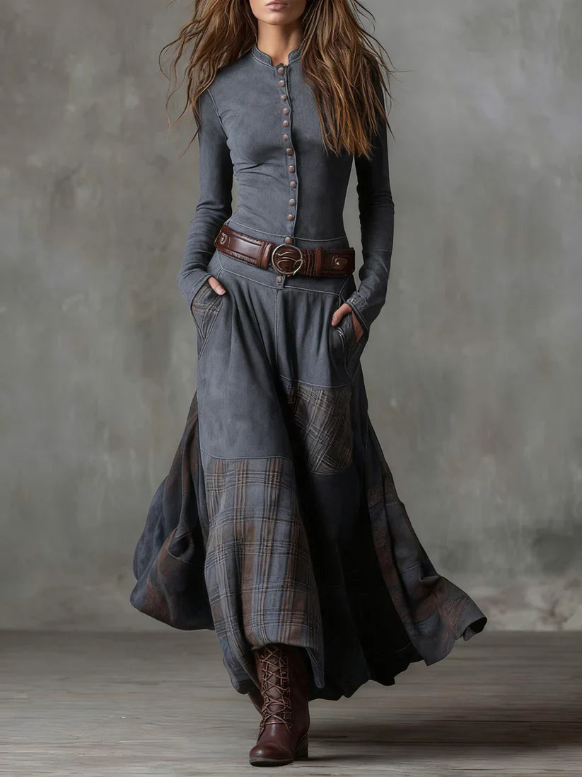 Elisa | Vestido maxi de ante con cinturón
