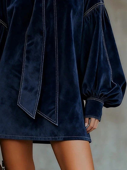 Carolina | Vestido de ante con cuello alto y flecos