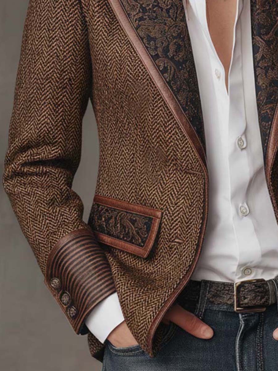 Blazer Femme à Motif Pied-de-Poule avec Panneaux Imprimés
