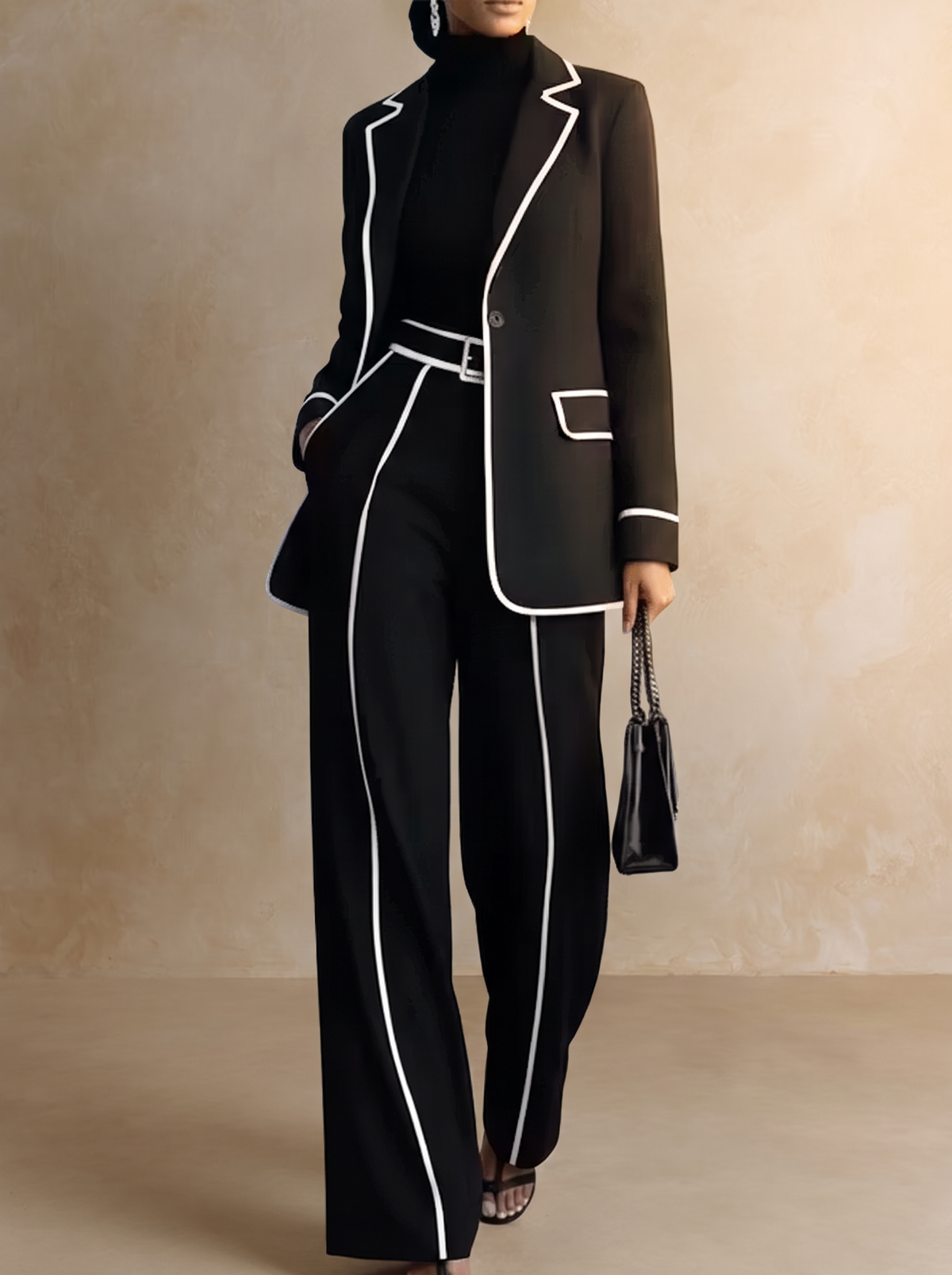 Claudia | Ensemble blazer & pantalon à liseré noir