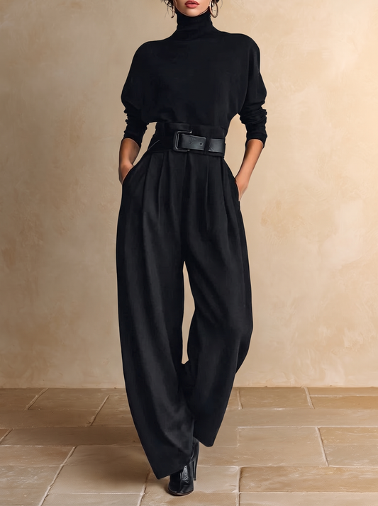 Ginevra | Ensemble noir à col montant et pantalon droit