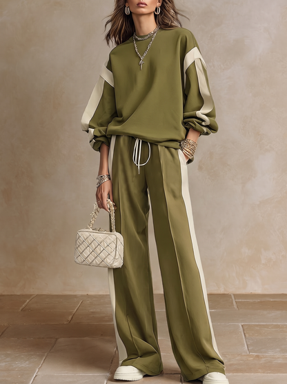 Sonia | Ensemble décontracté vert olive avec sweat-shirt et pantalon large