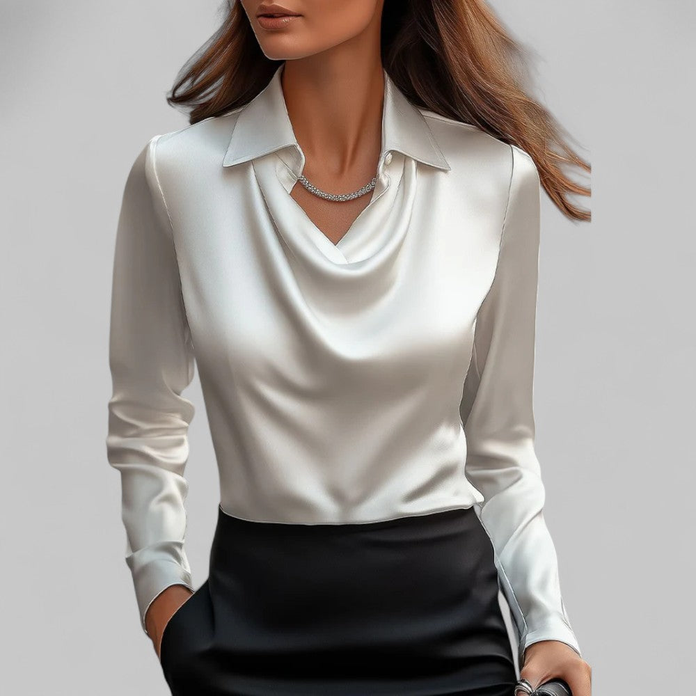 Romine - Blouse en satin pour femme avec col cascade