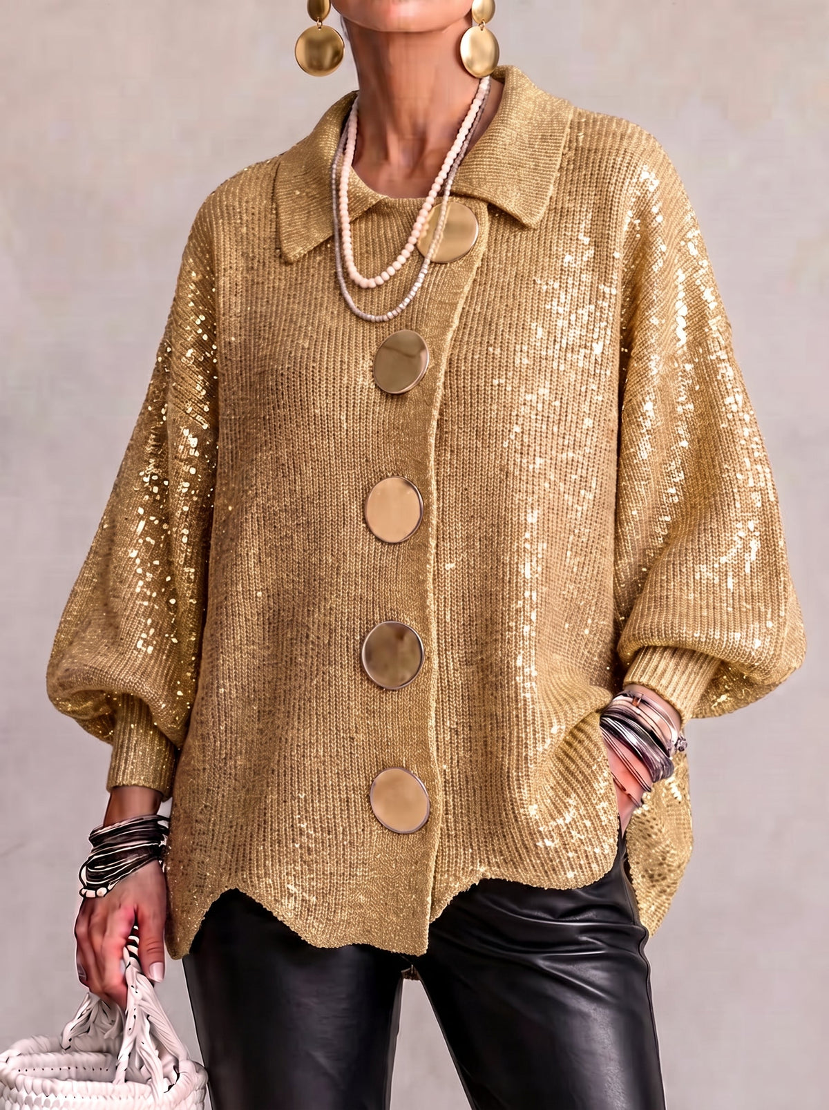 Cardigan en tricot oversize à col et grands boutons en métal