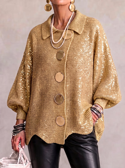 Cardigan en tricot oversize à col et grands boutons en métal