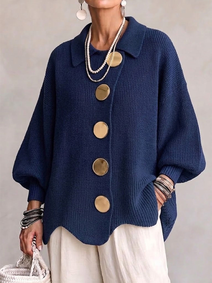Cardigan en tricot oversize à col et grands boutons en métal