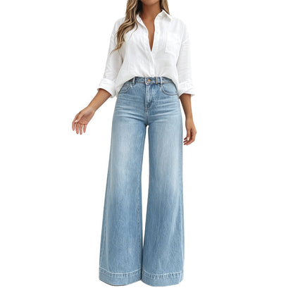 Lucia | Pantalon Denim Jambe Longue Effet Allongeant